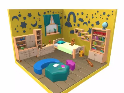 Isometric cartoon children room 09 3D model