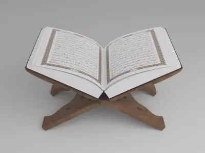 holly quran kareem on wooden stand holder 3D model