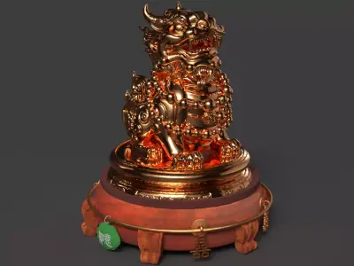 Chinese Ancient Lion Statue Figure  Low-poly 3D model
