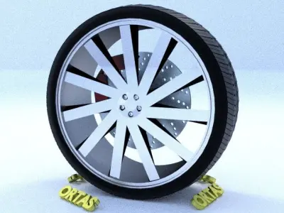 ORTAS CAR RIM 35 GAME READY RIM TIRE AND DISC 3D model