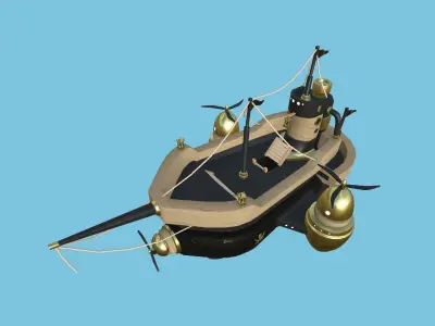 Cartoon Airship 08 - Gold Pirate - Low Poly Ship Low-poly 3D model
