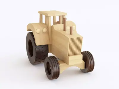 Wooden toy tractor 01 3D model