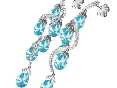 Antique Flower Branch Pearl Drop Long Earring 3D print model