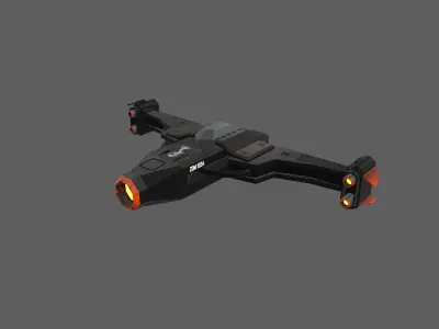 Spaceship spacecraft with orange light Low-poly 3D model