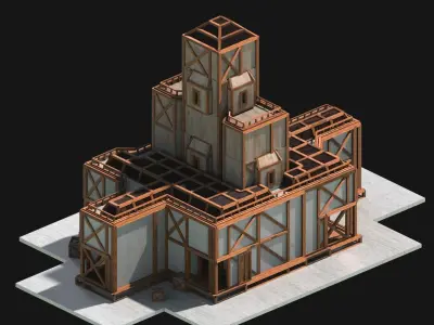 Medieval Low Poly Building  Castle Wooden Village Stone House 48 Low-poly 3D model