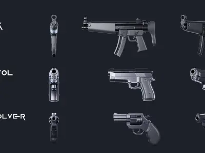 Stylized Guns Low-poly 3D model