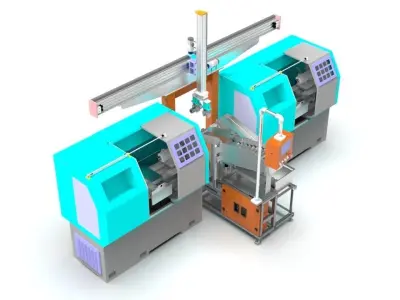 Automated CNC Lathe System with Robotic Arm 3D Design 3D model