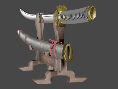 Katana two samurai swords Free low-poly 3D model purchase