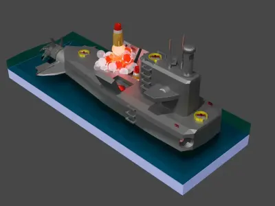 Submarine attacking sence with lowpoly Low-poly 3D model