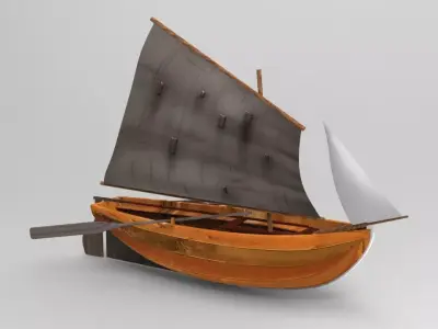 Game ready Wooden Sailing boat Low-poly 3D model Free low-poly 3D model