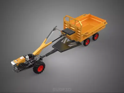 DUAL AXLE TRAILER VEHICLE TRACTOR CART CARGO LOAD BED TROLLEY WD 3D model