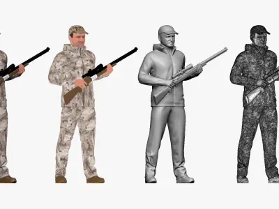 001271 hunter in camouflage with a gun 3D model