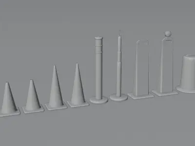 Traffic Cone and Construction Cone 9 set kit 4K 3D model