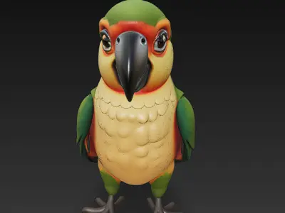 Parrot Green Realistic 3D Model Basic - Low Poly Realistic Low-poly 3D model