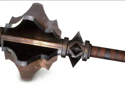 mace PBR wooden weapon with metal parts Low-poly 3D model