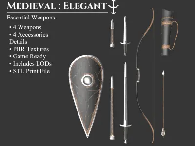 Medieval Collection Elegant Essential Weapons 3D Model Pack