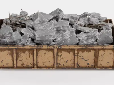 Skip with Waste V3 - Low Profile Industrial Skip with Debris 3D model