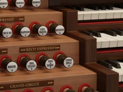 Antique cathedral pipe organ console 3D model