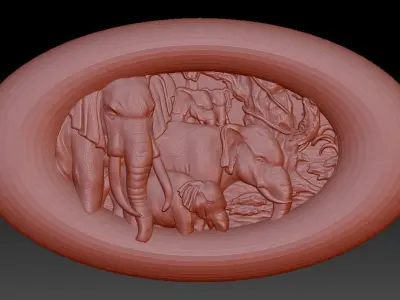ELEPHANTS in silver medallion Free 3D model