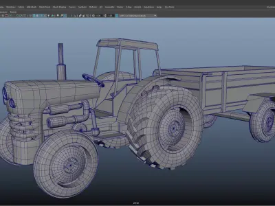 Cartoon Tractor Trolley Fully Rigged Game Ready 3D Model Free Free low-poly 3D model