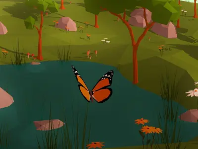 PACK 011 Monarch Butterflys orange and blue Low-poly 3D model