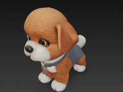Dog Puppy Realistic 3D Model Cartoon - Low Poly Realistic Low-poly 3D model