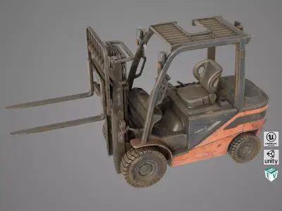 Old Dusty Forklift Truck03 Orange All PBR Textures Low-poly 3D model