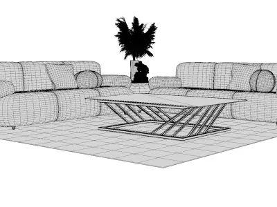 Cream Boucle Modern Lounge Sofa Low-poly 3D model