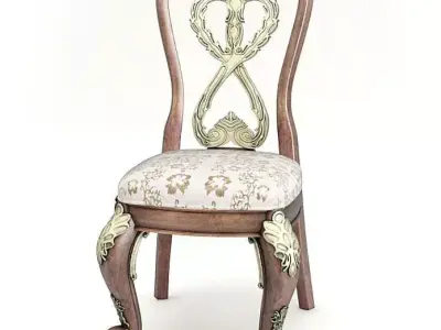Antique Wooden Chair With Metal Features 3D model