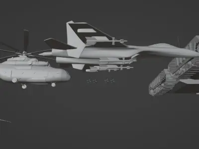 Military bundle - aircraft carrier and weapons Free 3D model