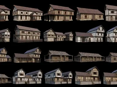 201-240 OLD MEDIEVAL HOUSES BUILDINGS PACK 4K Textures 3D Model Collection