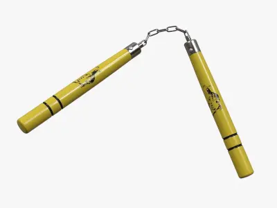 Nunchaku Bruce Lee in yellow Low-poly 3D model