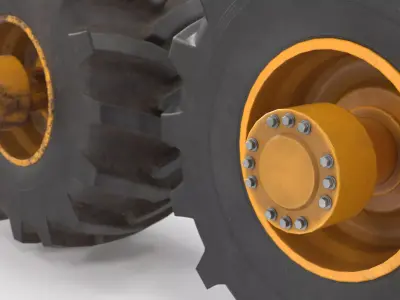 Heavy Machine Tire Wheel Set Clean and Dirt 3D model