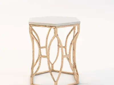 Roja Antique Gold Leaf Cream Marble Hexagonal Side Table 3D model
