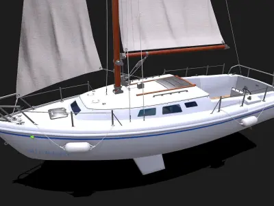 Sailing Yacht with Interior Low-poly PBR Low-poly 3D model