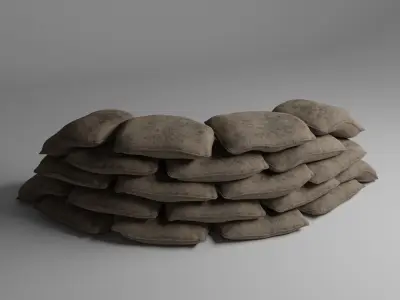 Sandbag Walls Fortifications  Low and Highpoly PBR Low-poly 3D model