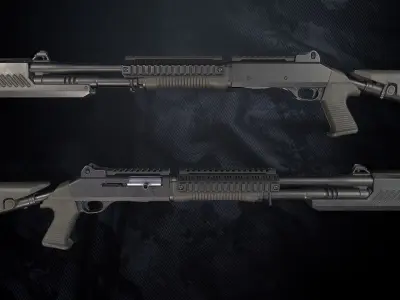 BM4 Semi-Automatic shotgun With Hands Low-poly 3D model