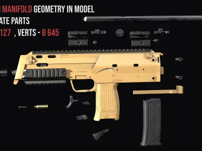 Modular SMG HK MP7A2 Low-poly 3D model