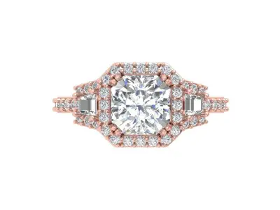 Asscher Art Deco Ring 3D print model shop
