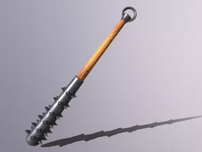 Mace 1 wooden stick with spikes Low-poly 3D model