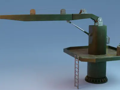 Green Metallic Rusted Davit Low-poly 3D model