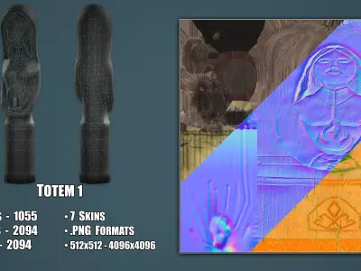 Wooden Totem 1 Low-poly 3D model