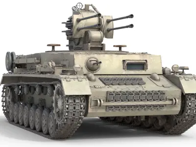Flakpanzer IV Wirbelwind Tank Low-poly 3D model