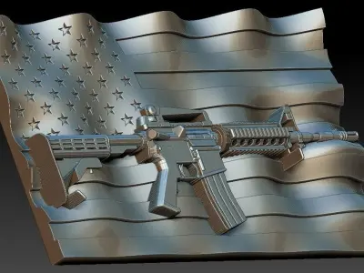 US flag with AR-15-M4A4 gun ar15 CNC artcam aspire 3d relief 3D model
