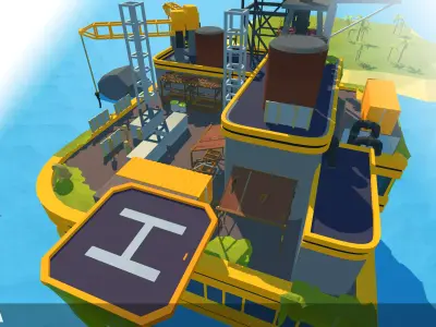 Lowpoly Oil Rig Environment Low-poly 3D model