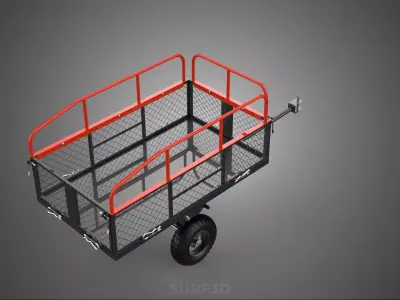 SINGLE AXLE TRAILER TOW BEHIND BED CAGE DUMP GARDEN TRACTOR CART 3D model