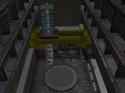 RBMK-1000 Nuclear Reactor Central Hall And Refueling Machine 3D model