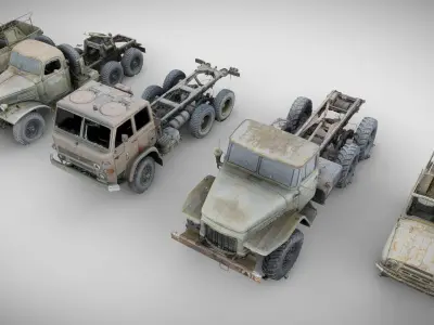 Wrecks of military vehicles - package 01 3D model