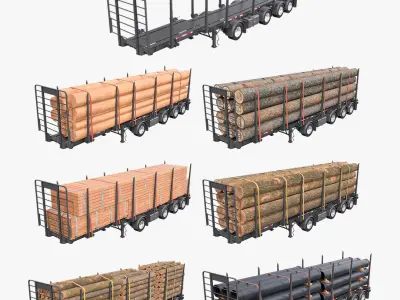  Logging Trailer Black with 6 Loads single Mat All PBR Textures 