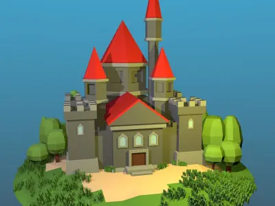 LowPolyCastle castle on island Low-poly 3D model